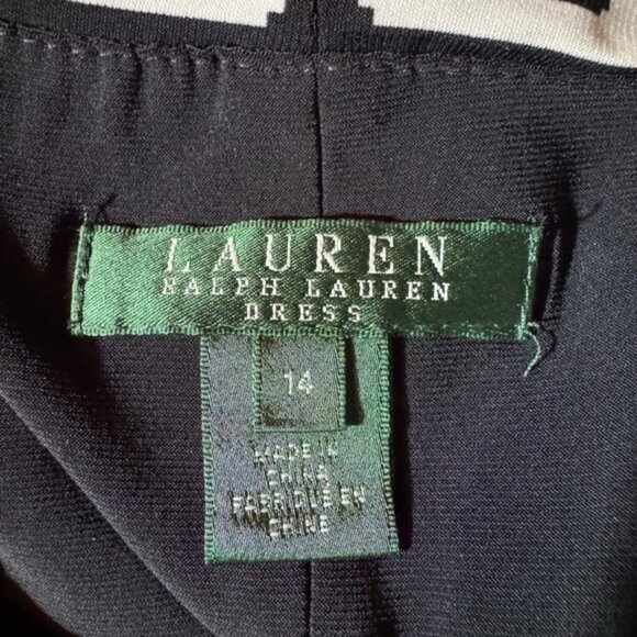 Ralph Lauren LRL Midi Dress Size 14 Stretch Ruche Black White Career Classy - Picture 5 of 8